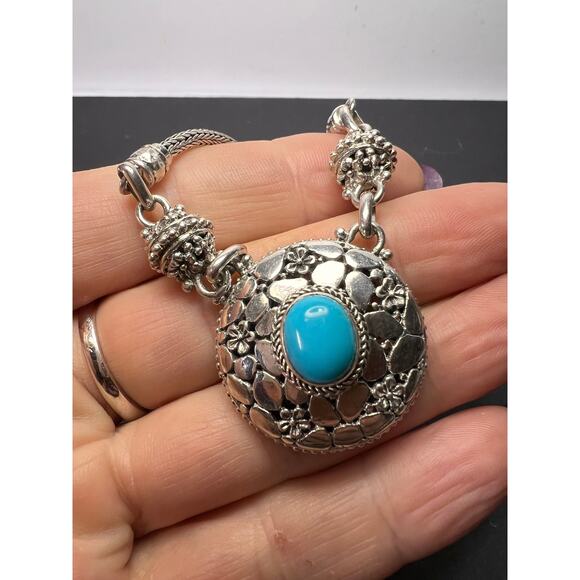 Sarda Turquoise Sterling silver Byzantine station necklace 16-25 inches - Picture 10 of 16